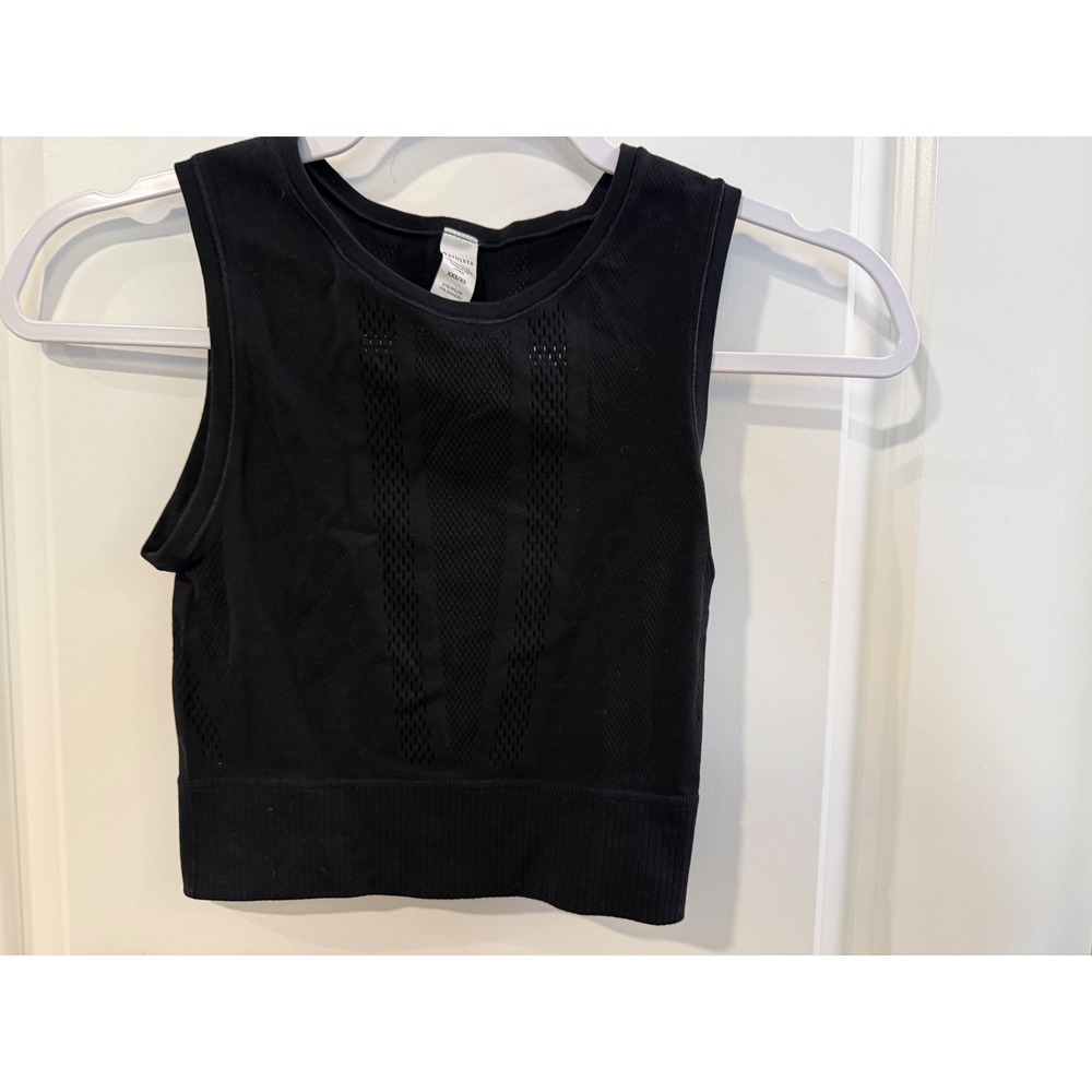 Athleta Momentum Seamless Crop Tank Black Mesh Pointelle Top XXS XS‎
